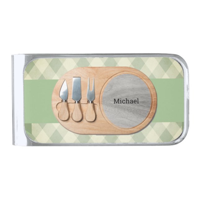 Custom Charcuterie Cheeseboard Personalized  Silver Finish Money Clip (Front)