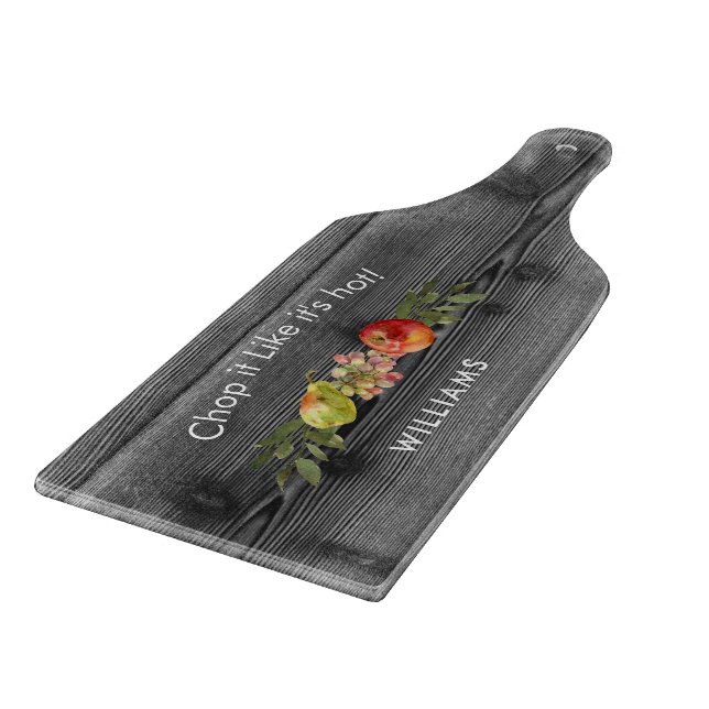 Custom Charcuterie Grey Wood Image Family Name  Cutting Board (Corner)