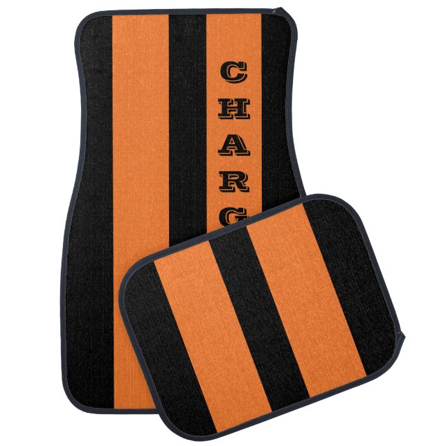 Custom Charger Header Orange Car Floor Mat (Set)