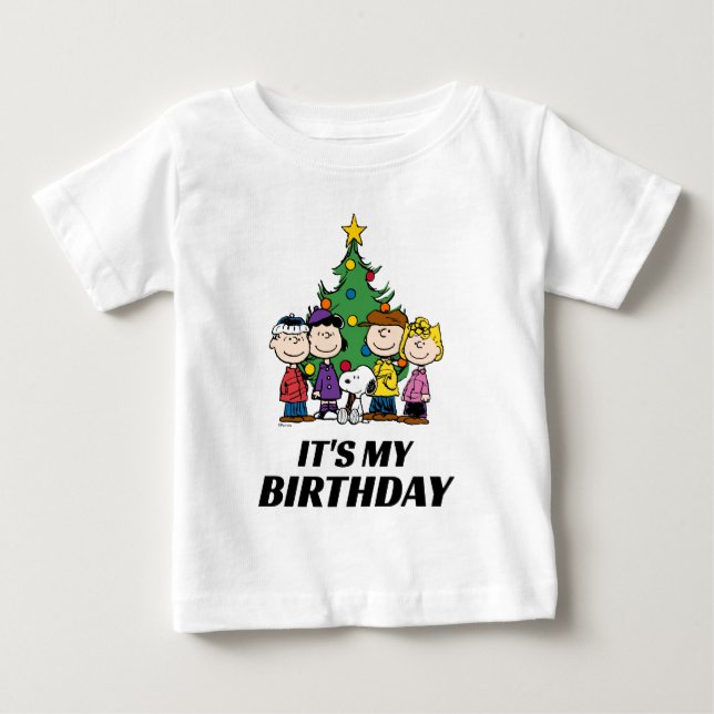 Custom Charlie Brown and Friends Winter Birthday Baby T-Shirt (Front)