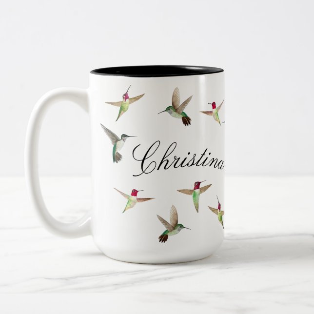 Custom Charm of Anna's Hummingbirds Two-Tone Coffee Mug (Left)