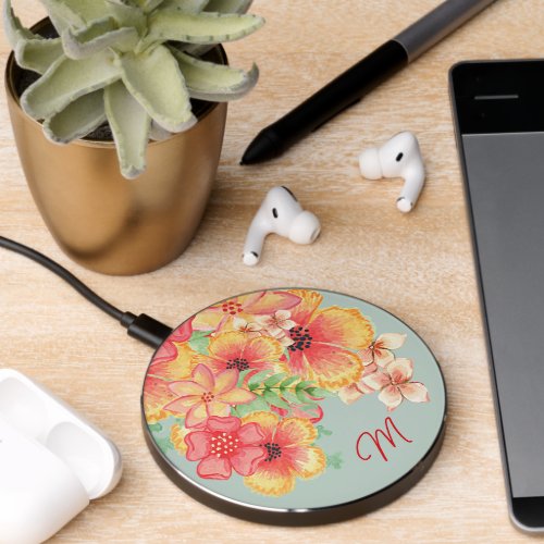 Custom Charming Pastel Floral Watercolor Art Wireless Charger