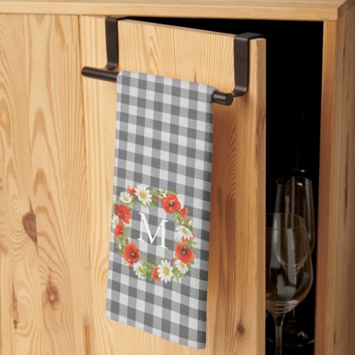 Custom Charming Spring Poppies And Daisies Wreath Kitchen Towel