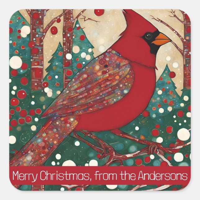 Custom Charming Whimsical Santa Blue Birds  Square Sticker (Front)