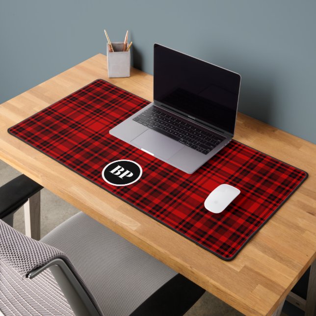 CUSTOM CHECK PLAID ELEGANT RED BLACK  DESK MAT (Office 2)