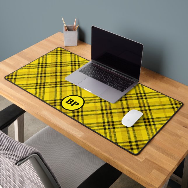 CUSTOM CHECK PLAID ELEGANT YELLOW BLACK  DESK MAT (Office 2)