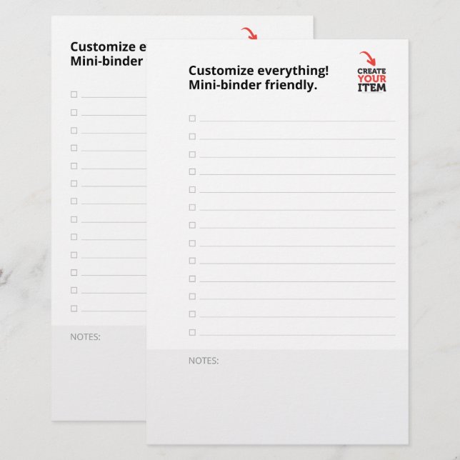 Custom CHECKLIST editable minimalist simple binder Stationery (Front/Back)
