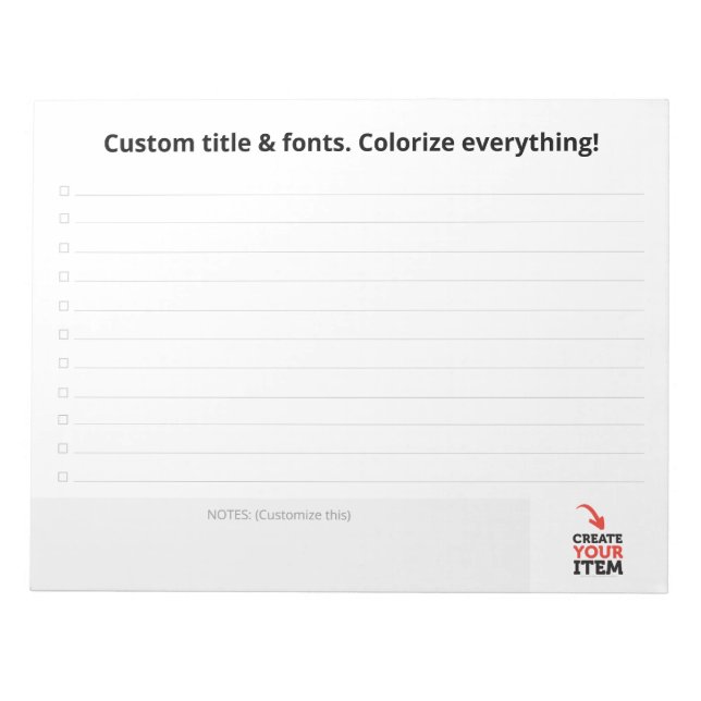 Custom CHECKLIST editable minimalist simple clean Notepad (Front)