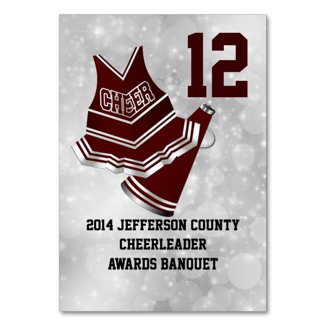 Custom Cheerleader Banquet Table Number Card (Front)
