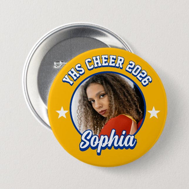 Custom Cheerleader Brag Button, Game Day Cheer Button (Front & Back)