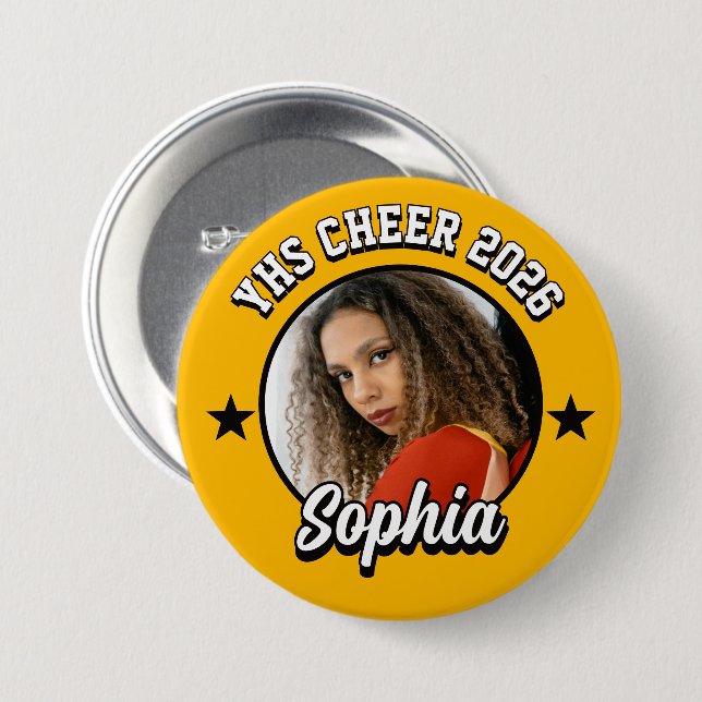 Custom Cheerleader Brag Button, Game Day Cheer Button (Front & Back)