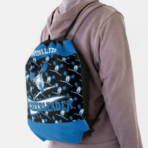 Custom 📣 Cheerleader Med Blue & Black Drawstring Bag