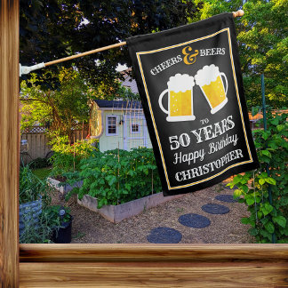 Custom Cheers and Beers Happy Birthday House Flag