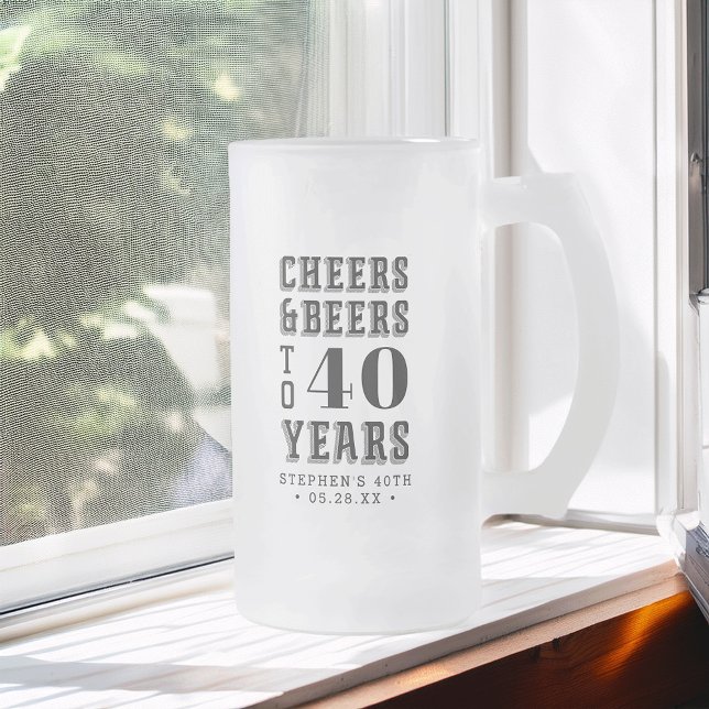 Custom Cheers & Beers Milestone Birthday Frosted Glass Beer Mug (Creator Uploaded)