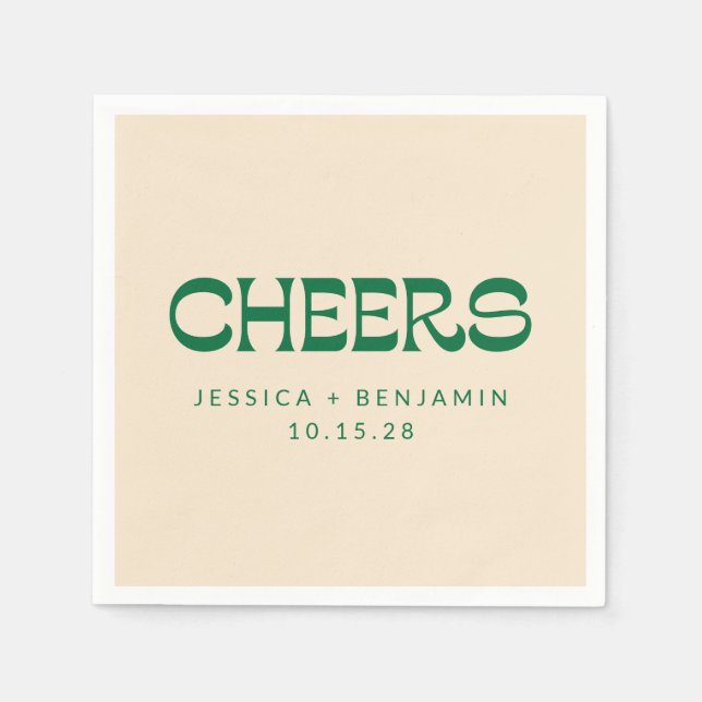 Custom Cheers Green Art Deco Chic Modern Wedding Napkins (Front)