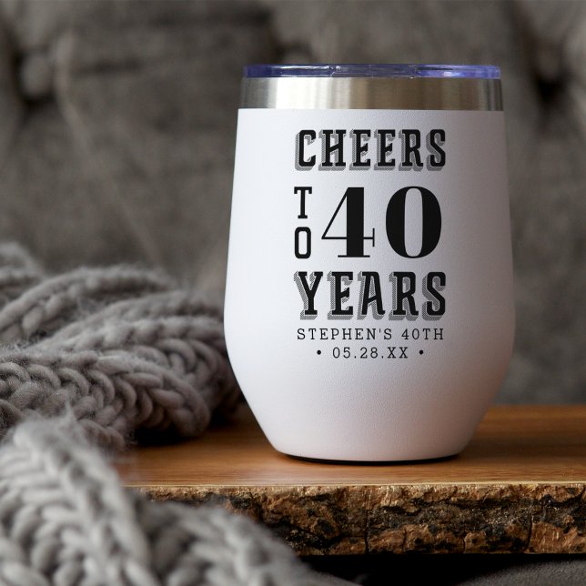 Custom Cheers to 40 Years | Any Milestone Birthday Thermal Wine Tumbler (Creator Uploaded)
