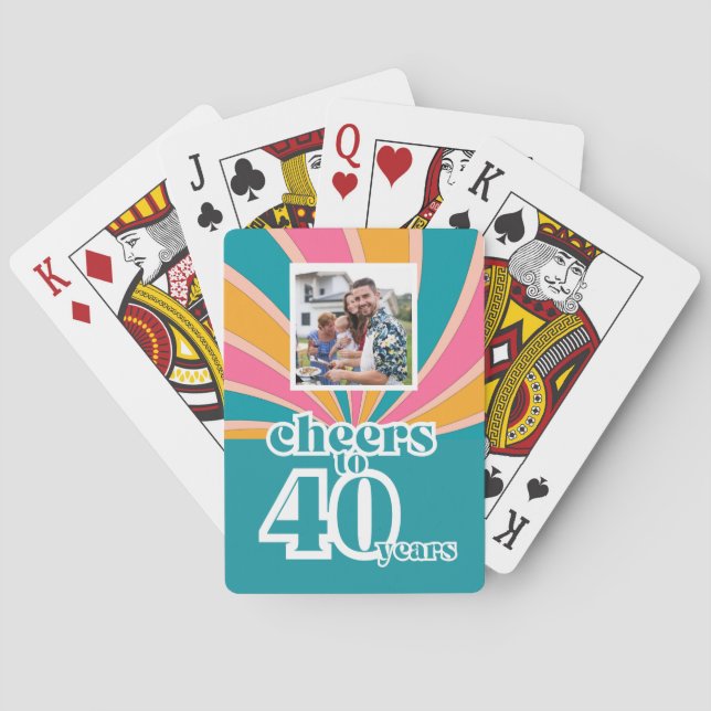 Custom Cheers to 40 years, retro 40th bday Poker Cards (Back)