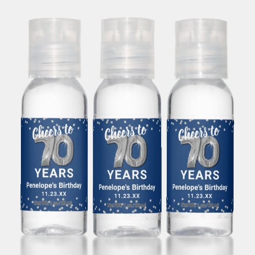 Custom Cheers to 70 Years Birthday Hand Sanitizer