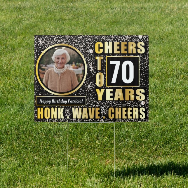 Custom Cheers To Birthday Gold Glitter Photos Honk Sign (Insitu)