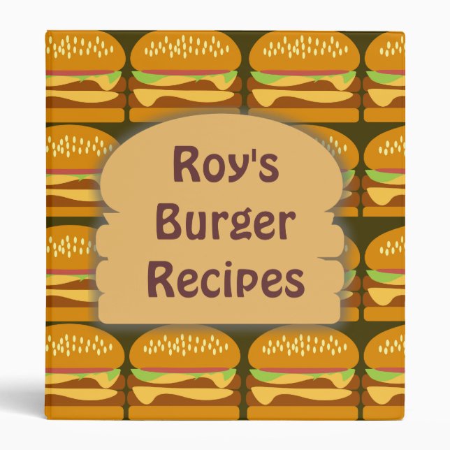 Custom Cheeseburger Cartoon Pattern Fun Art Binder (Front)