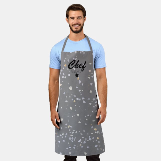 Custom Chef Baker Star Modern Gray Terrazzo Apron (Worn)