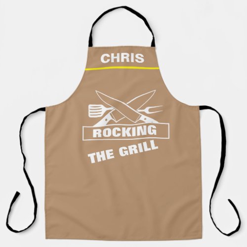 Custom Chef Name Personalized Rock The Grill BBQ Apron