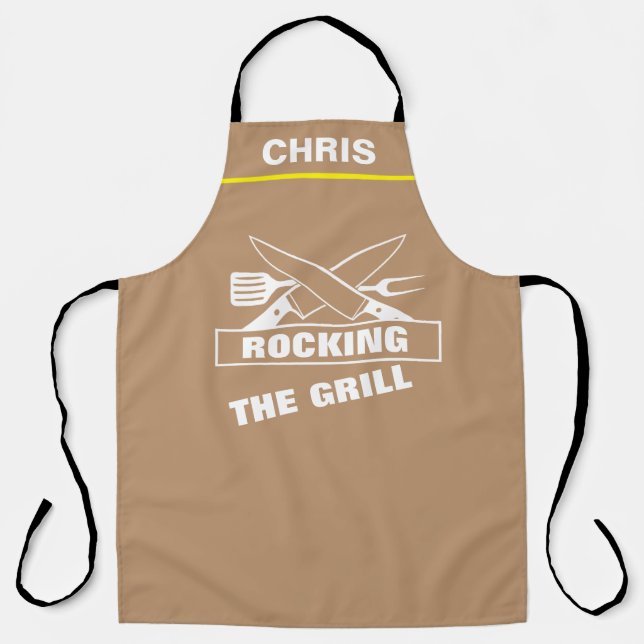 Custom Chef Name Personalized Rock The Grill BBQ Apron (Front)