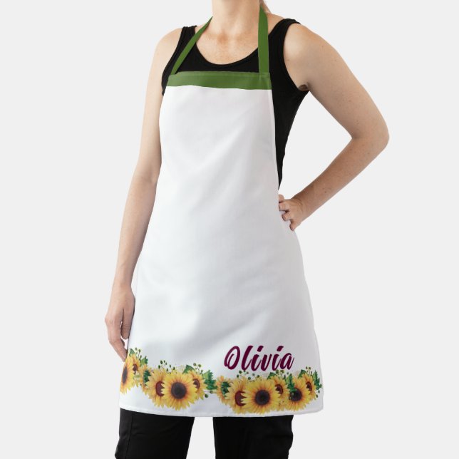 Custom Chef Name, Sunflower Border Womens Floral Apron (Insitu)