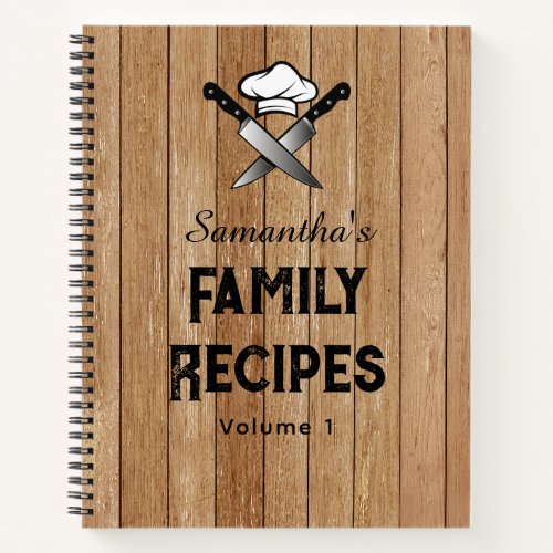 Custom Chef Recipes Wood Effect Spiral Notebook