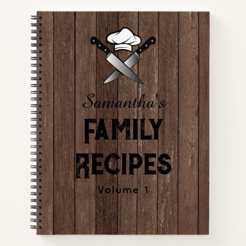 Custom Chef Recipes Wood Effect Spiral Notebook