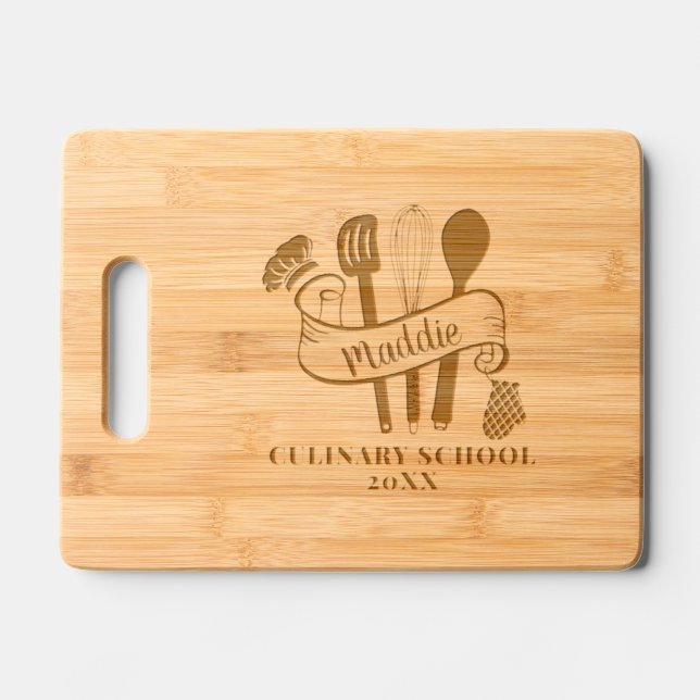 Custom Chef Utensil Cooking School  Engraved Cutting Board (Front)