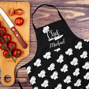 Custom Chef with Name Black & White Chef Hat Apron