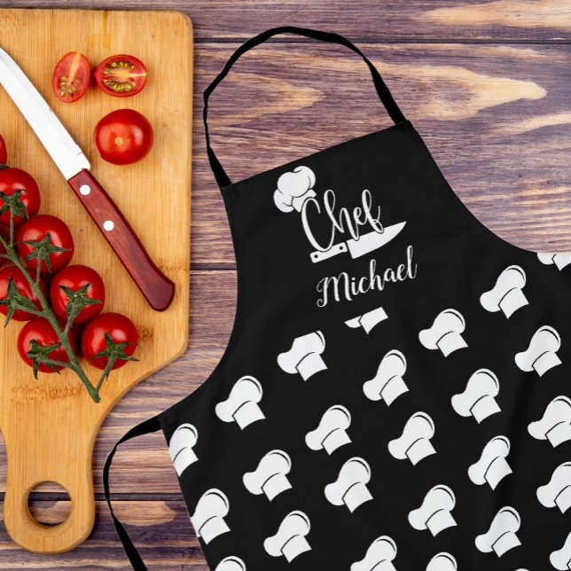 Custom Chef with Name Black & White Chef Hat Apron (Creator Uploaded)