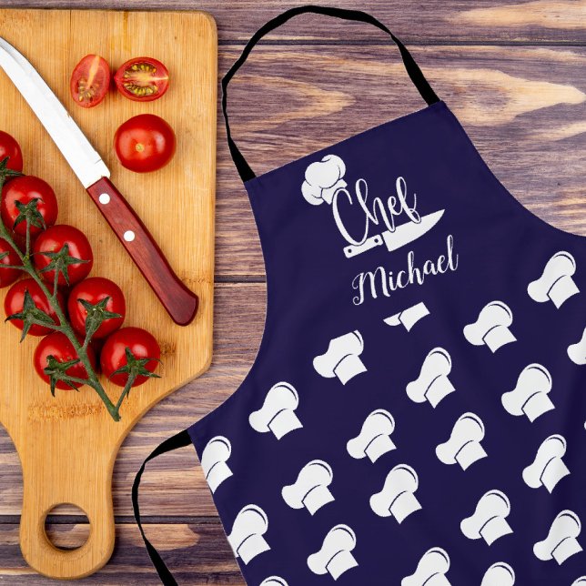 Custom Chef with Name Blue & White Chef Hat Apron (Creator Uploaded)