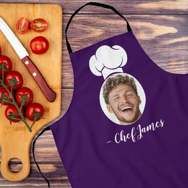 Custom Chef with Photo & Name Cooking Gift Purple Apron (Creator Uploaded)