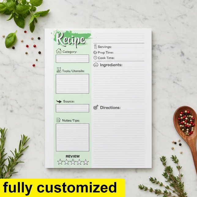 Custom Chefs Basic Recipe Pages Notepad (Personalized recipe pages notepad)
