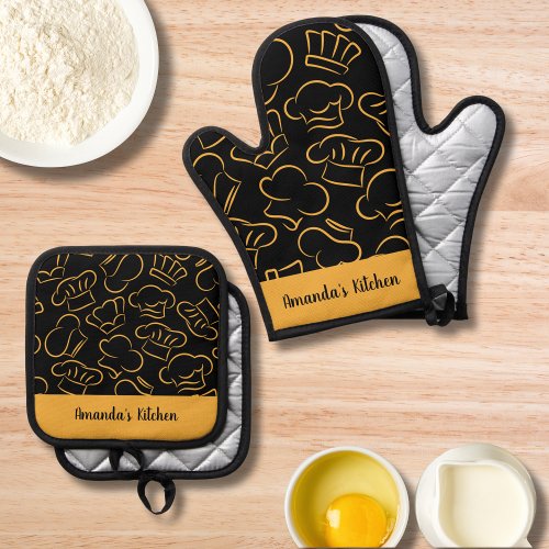 Custom Chefs Special Seamless Pattern Kitchen Oven Mitt  Pot Holder Set