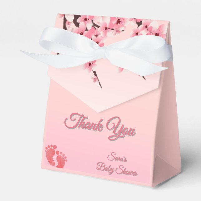  Custom Cherry Blossom Baby Shower Thank You Favor Boxes (Front Side)