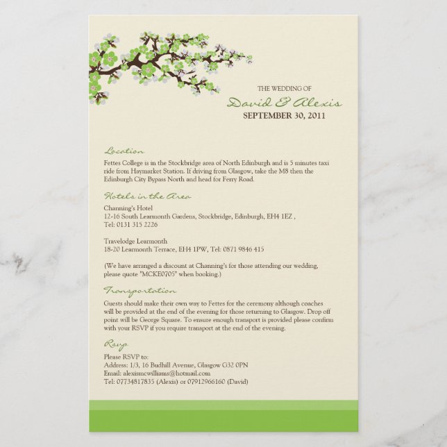 {custom} Cherry Blossom Invitation Insert (Front)