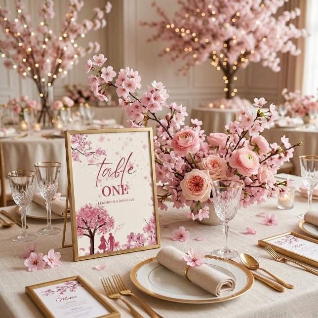 Custom Cherry Blossom Wedding Place Card (Creator Uploaded)