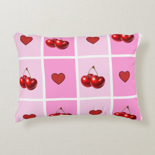 Custom Cherry Heart Checkerboard Pattern Accent Pillow