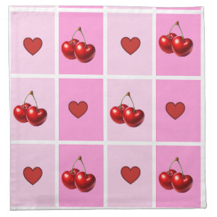 Custom Cherry Heart Checkerboard Pattern Cloth Napkin
