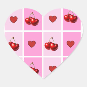 Custom Cherry Heart Checkerboard Pattern Sticker