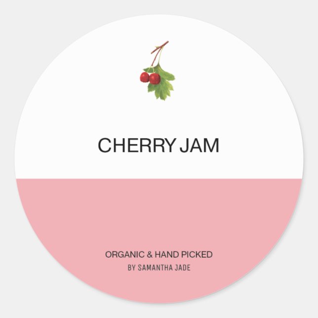 Custom Cherry Jam & Preserve Jar Labels for Pantry (Front)