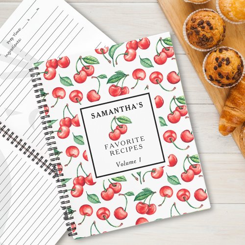 Custom Cherry Pattern Recipe Notebook
