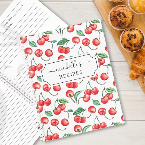 Custom Cherry Pattern Recipe Notebook