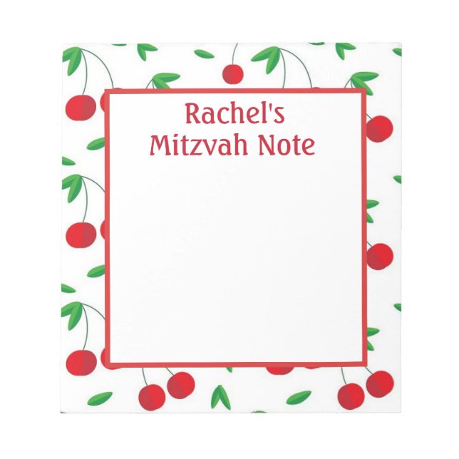 Custom Cherry Print Girl's Mitzvah Notes Notepad (Front)