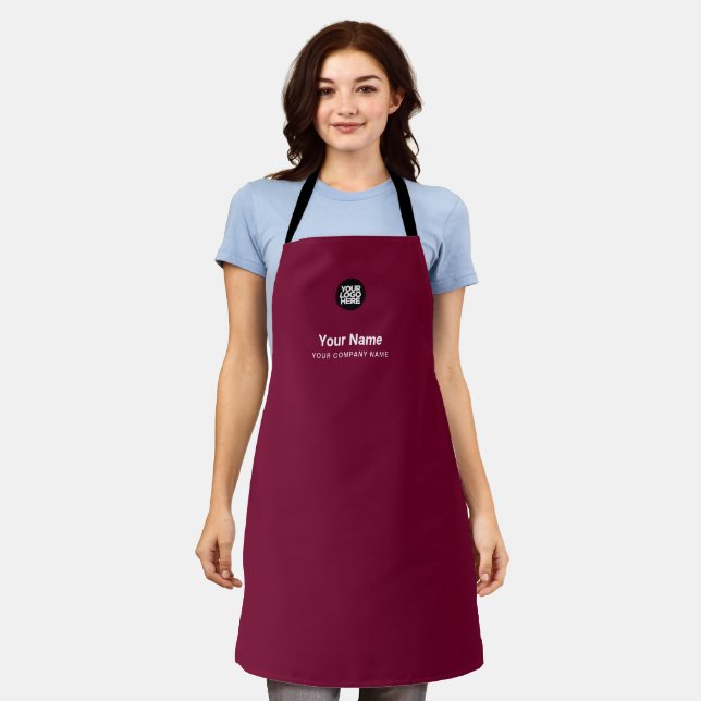 Custom Cherry Red Employee Name Logo Company Apron (Worn)