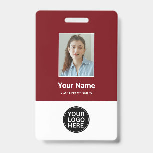 Custom Cherry Red Employee Photo Logo Name Badge