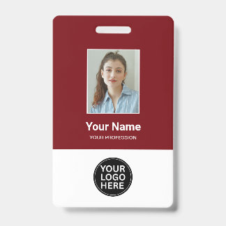 Custom Cherry Red Employee Photo Logo Name Badge